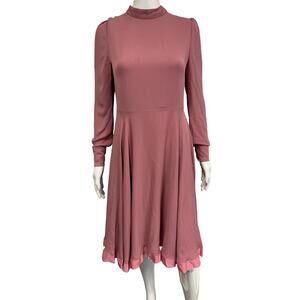 VALENTINO Pink Mock Neck Long Sleeve A-Line Midi Dress 2 EU 38